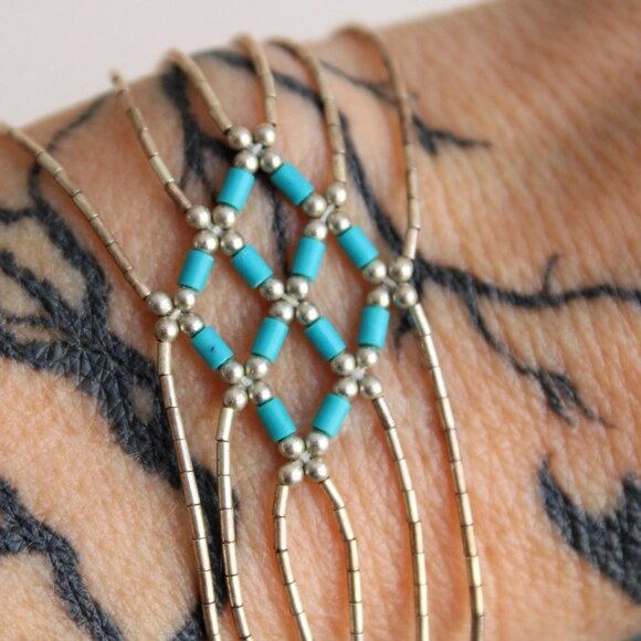 Vintage 1980s 1990s Bracelet, Turquoise Bead and Sterling Silver Native American - Picture 4 of 8